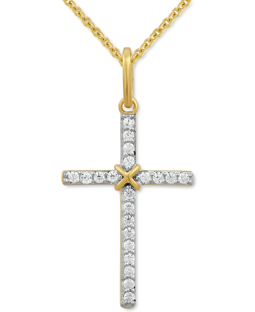 Diamond Cross Pendant Necklace (1/10 ct. t.w.) in 14k Gold, 16" + 2" extender