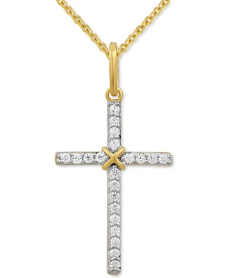 Diamond Cross Pendant Necklace (1/10 ct. t.w.) in 14k Gold, 16" + 2" extender