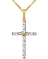 Diamond Cross Pendant Necklace (1/10 ct. t.w.) in 14k Gold, 16" + 2" extender