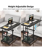 Tribesigns Height Adjustable C Table with Wheels, Mobile Couch Snack Side Table with Tiltable Drawing Board, Sofa Bedside Laptop Stand C Shaped Tv Tra