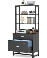 Tribesigns 2 Drawer Vertical File Cabinet with Lock & Bookshelf, Letter Large Modern Filing Printer Stand Open Storage Shelves for H