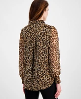 T Tahari Women's Animal-Print Button-Front Blouse