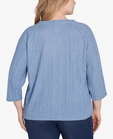 Hearts Of Palm Plus Lets Rendez-Blue Solid 3/4 Sleeve Top