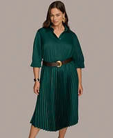 Donna Karan New York Plus Belted Pleated Midi Dress