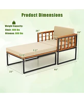 Skonyon Patio Acacia Wood Armchair with Long Ottoman and Seat Back Cushions
