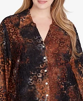 Ruby Rd. Plus Size Button Front Stand Collar Tie Dyed Spots Jacquard Shirt