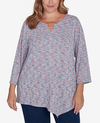 Ruby Rd. Plus Size Scoop Neck With Bar Detail Spacedye Knit Top