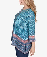 Ruby Rd. Plus Embellished Scoop Neck Placement Print Slub Jersey Sharkbite Top