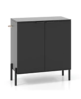 Skonyon 2-Door Buffet Cabinet Sideboard with Shelf and Metal Legs-Black