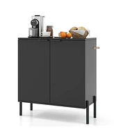 Skonyon 2-Door Buffet Cabinet Sideboard with Shelf and Metal Legs-Black