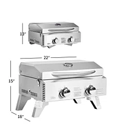 Skonyon 2 Burner Portable Stainless Steel Bbq Table Top Grill for Outdoors