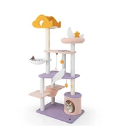 Skonyon 66 Inch Cute Cat Tree Cats Multi-level Tall Cat Tower with Sisal Covered Scratching Posts-Purple