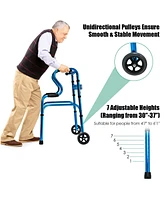 Skonyon Aluminum Heavy-Duty Folding Wheeled Stand-Assist Walker-Blue