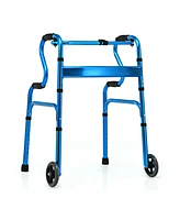 Skonyon Aluminum Heavy-Duty Folding Wheeled Stand-Assist Walker-Blue