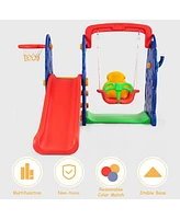 3 in 1 Junior Children Climber Slide Swing Seat Basketball Hoop Playset Backyard