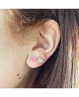 The Lovery Pink Enamel Heart Stud Earrings 14K Gold