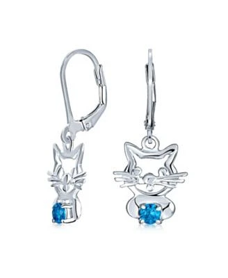 Bling Jewelry Small Kitty Kitten Animal Pet Pink Cz Accent Dangle Girl Earrings For Women .925 Sterling Silver Leverback