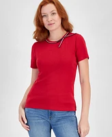 Tommy Hilfiger Women's Bow Neck Cotton T-Shirt