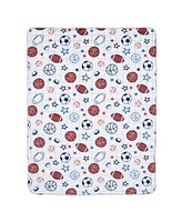 Lambs & Ivy Baby Sports White Fleece Baby Blanket - Football/Basketball/Baseball