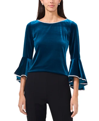 Msk Women's Embellished Velvet Ruffled Bell-Sleeve Top