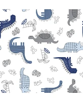 Lambs & Ivy Baby Dino 100% Cotton Blue/White/Gray Dinosaur Fitted Crib Sheet