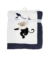 Lambs & Ivy Jungle Party White/Navy Monkey Soft Fleece Baby Blanket