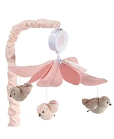 Lambs & Ivy Petals Pink/Gray Birds Musical Baby Crib Mobile Soother Toy