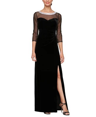 Alex Evenings Petite Velvet Illusion Embellished Gown