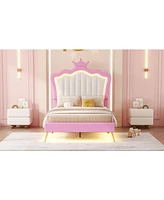 Streamdale Furniture Upholstered Princess Bed with Led Crown Headboard