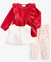 First Impressions Baby Girls Faux-Fur Vest, Cord Tunic & Leggings, 3 Piece Set, Created for Macy's