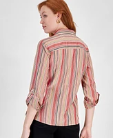 Nautica Jeans Women's Glint Stripe Roll-Tab Button-Up Shirt