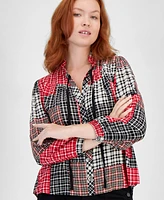 Nautica Jeans Women's Crescent Plaid Tie-Front Blouse