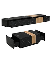 Simplie Fun Modern Walnut Tv Stand and Coffee Table Set with Faux Marble and Storage