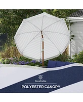 7' Patio Umbrella with Tilt, Vent, Ruffles, and Blue Stripe