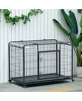 Streamdale Furniture Folding Metal Dog Crate with Tray, Cover, and Locking Wheels