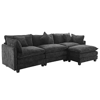 Streamdale Furniture Black Chenille L-Shape Sofa with Ottoman and Pillows