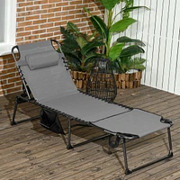 5-Level Reclining Chaise Lounge with Pocket & Headrest