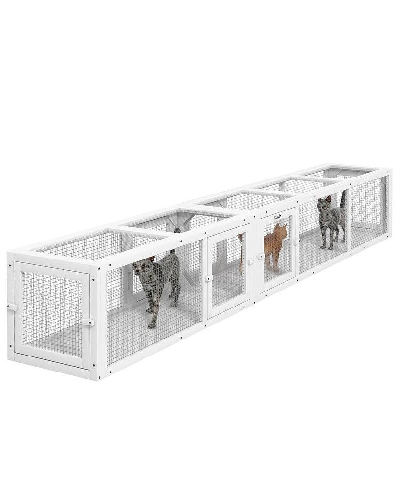 Streamdale Furniture Wooden Cat Tunnel with Combinable Design and 8 Doors