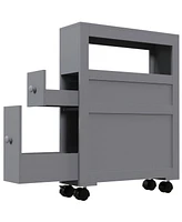 6.25" x 20.5" x 28.25" Wood Rolling Narrow Bathroom Side Storage Cabinet - Gray