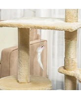 Streamdale Furniture 53" Interactive Cat Condo & Scratching Tower - Beige