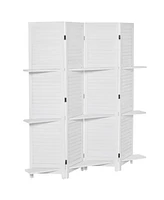 Streamdale Furniture 4-Panel Wood Privacy Screen Divider with Shelves and Storage