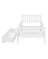 Twin Wood Platform Bed with Guardrails on Both Sides and Two Storage Drawers, Gray