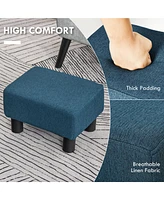 Simplie Fun Blue Linen Ottoman Footrest with Plastic Legs