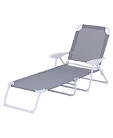 Folding Chaise Lounge with 4-Position Reclining Back, Armrests