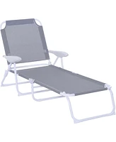 Simplie Fun Folding Chaise Lounge with 4-Position Reclining Back, Armrests