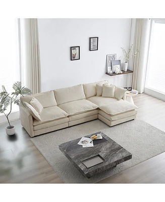 Streamdale Furniture Oversized L-Shaped Sectional Sofa with Reversible Ottoman, Beige Chenille