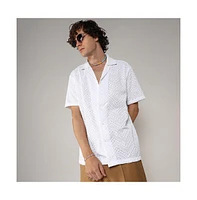 Campus Sutra Men's Chalk White Embroidered Zig-Zag Shirt