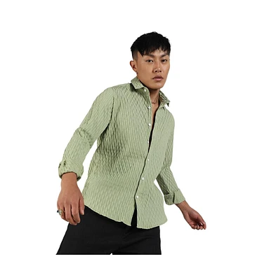 Campus Sutra Men's Pistachio Green Crinkled-Weave Shirt