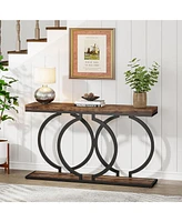 Tribesigns Industrial Console Table, 55 inch Wood Entryway Table Narrow Long Sofa Rustic Accent for Living Room, Entrance Geometric