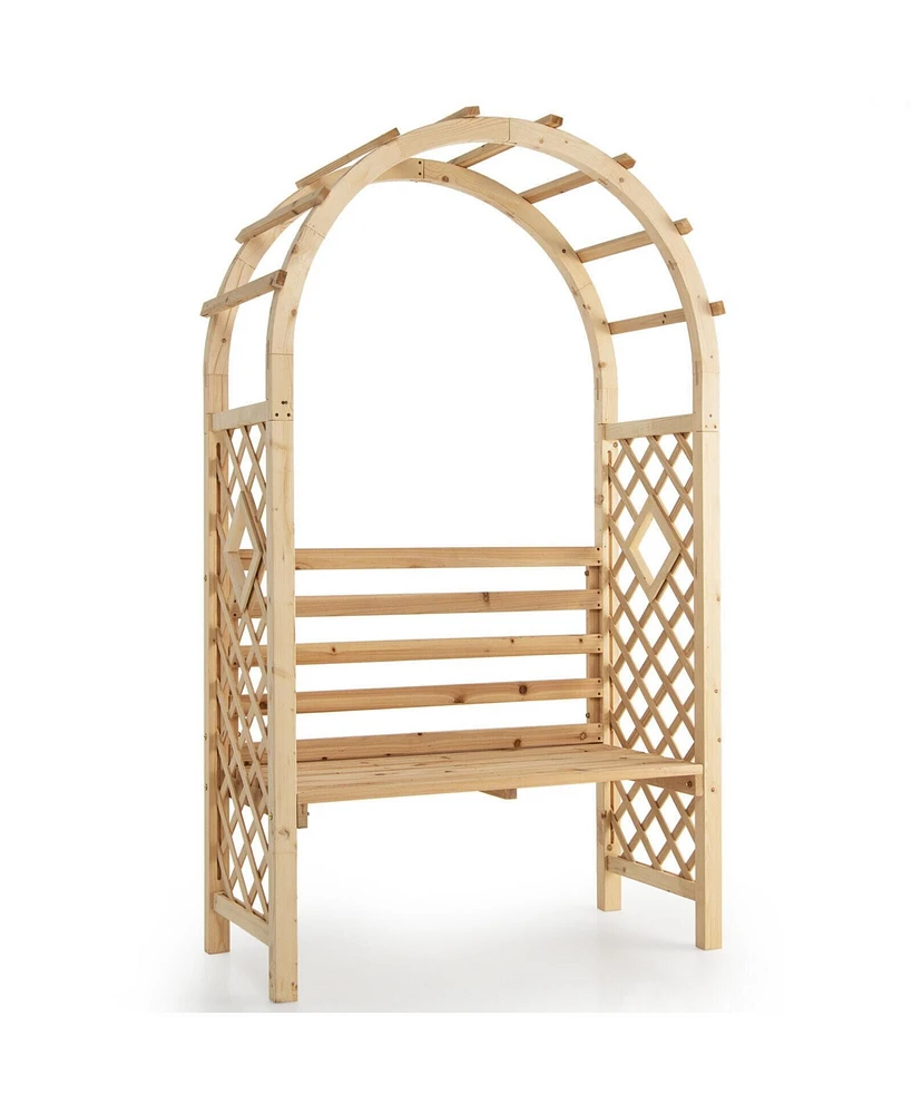 Sugift Wooden Garden Bench Arch Pergola Outdoor Arbor